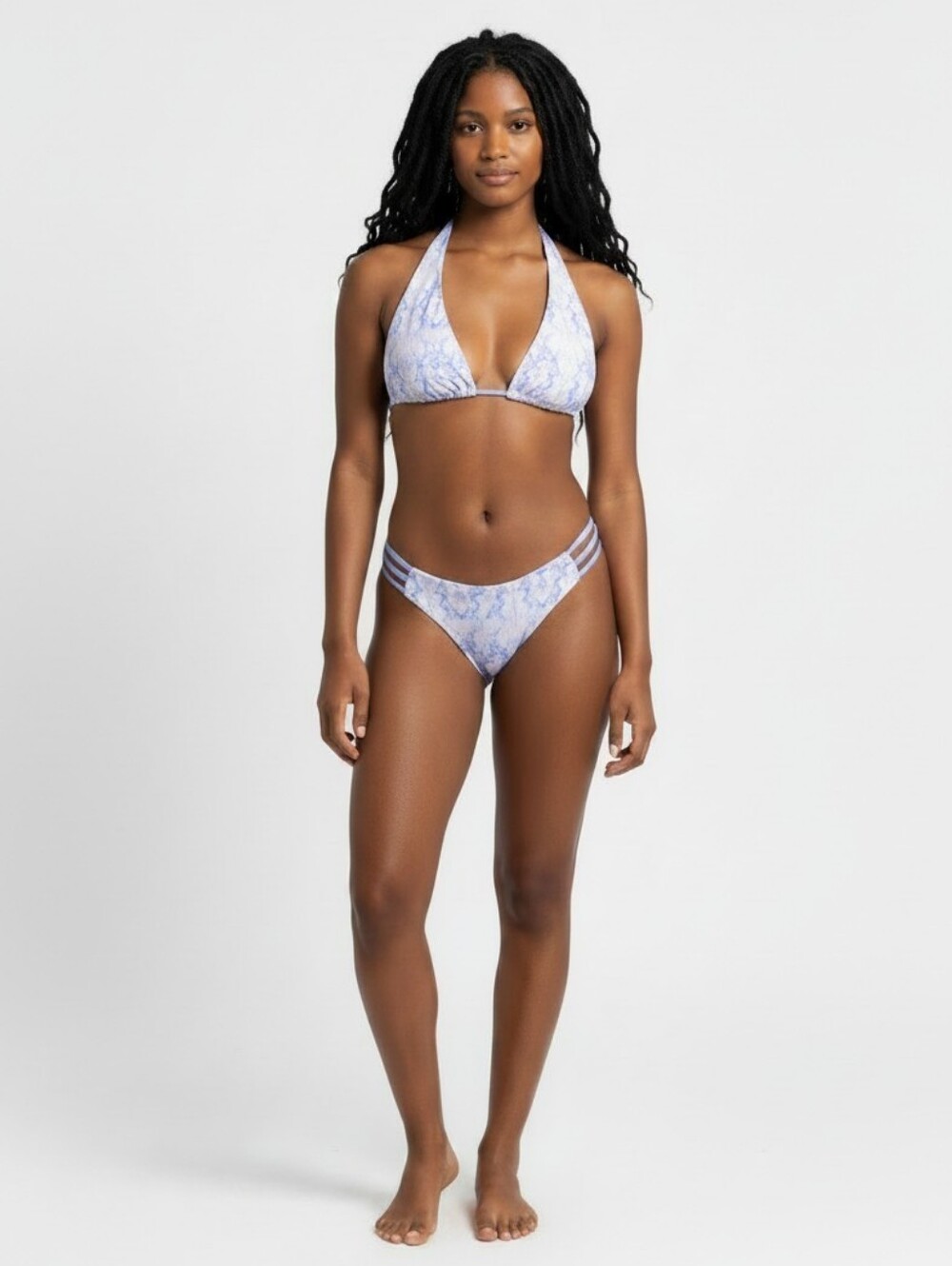 Like New! 437 Halter Triangle Bikini 2 Piece Set, Light Lavender Marble